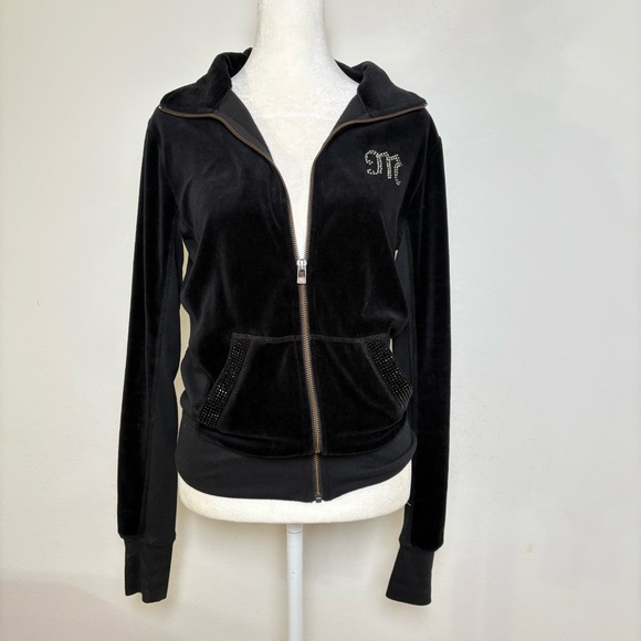 MISS ME Y2K Velvet Velour Track Suit Zip Jacket Rhinestones Bling Flwur-de-Lis S - Picture 11 of 16